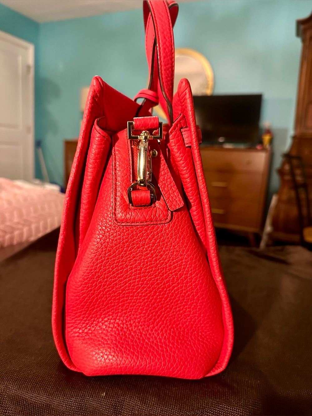 Kate Spade New York Red Pebbled Leather Satchel Crossbody Tote Bag Authentic - Picture 5 of 8